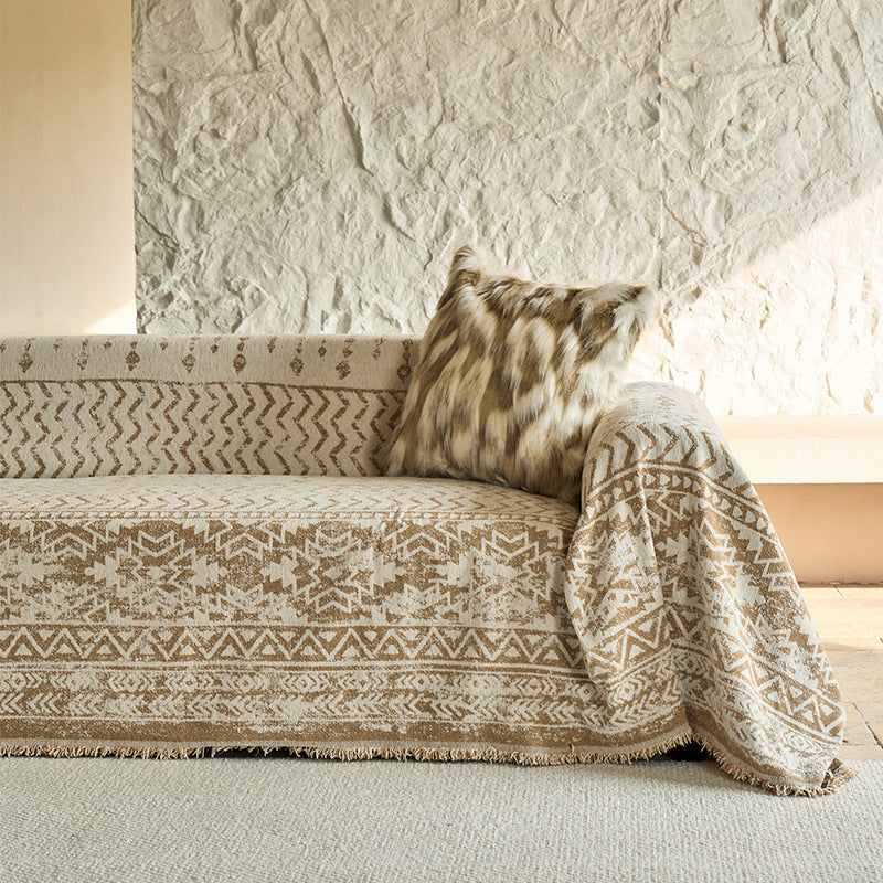 Jeté De Canapé Motif Antique Luxe marron et blanc