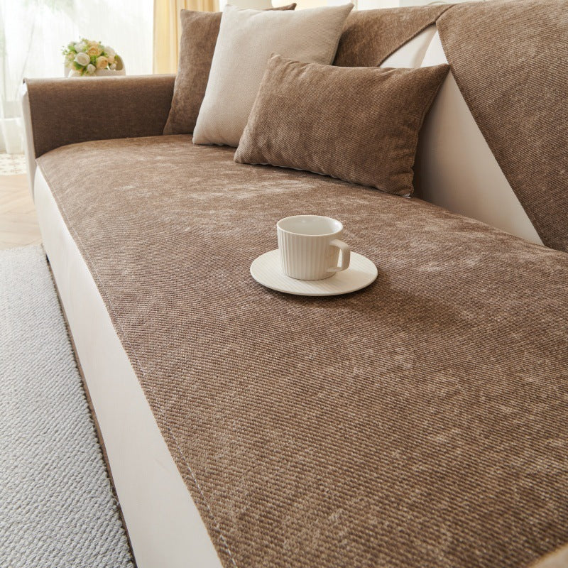 Jeté de Canapé Motif Uni Gris Luxe Marron