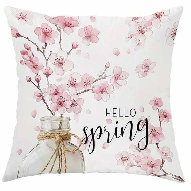 Évasion Printanière : Housse de Coussin Fleurs de Cerisier pour Canapé & Maison