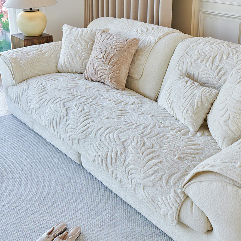 jeté de canape motif feuillage de couleur beige