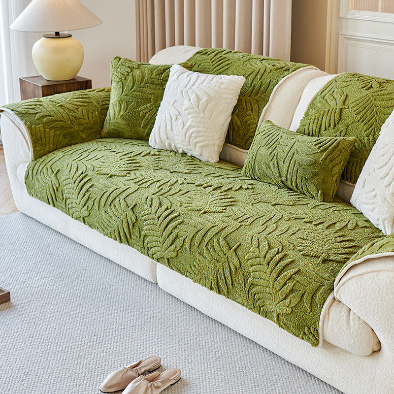 jeté de canape motif feuillage de couleur vert