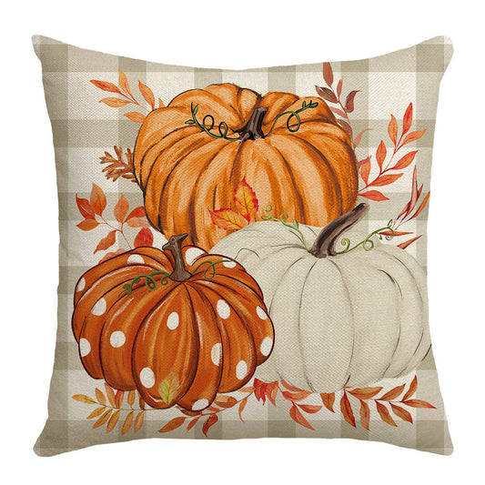 Housse de Coussin Automnale – Citrouille & Feuilles d’Érable Peintes à la Main