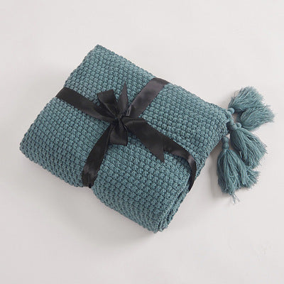 Couverture Nordique Tricotée à Glands – Élégance Cosy pour Canapé, Lit & Bureau