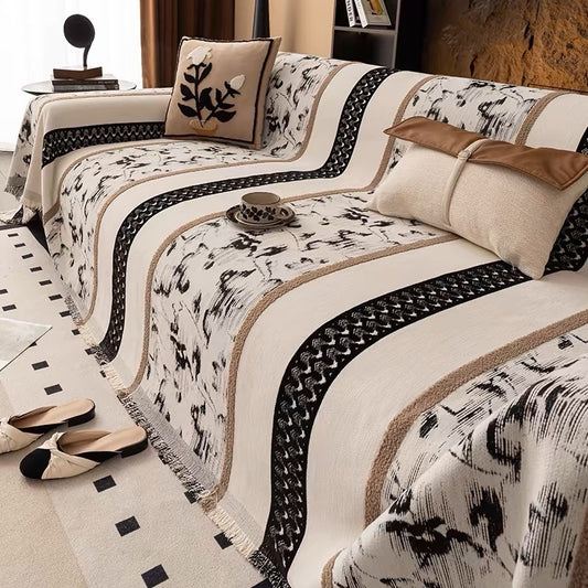 Voyage dans l’Intemporel – Housse de Canapé Universelle en Chenille d’Inspiration Chinoise