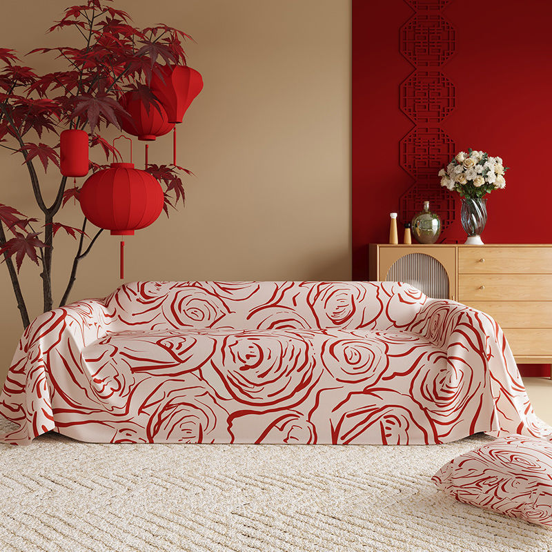 Housse de Canapé Rouge Festive – Élégance Chinoise & Charme de Mariage