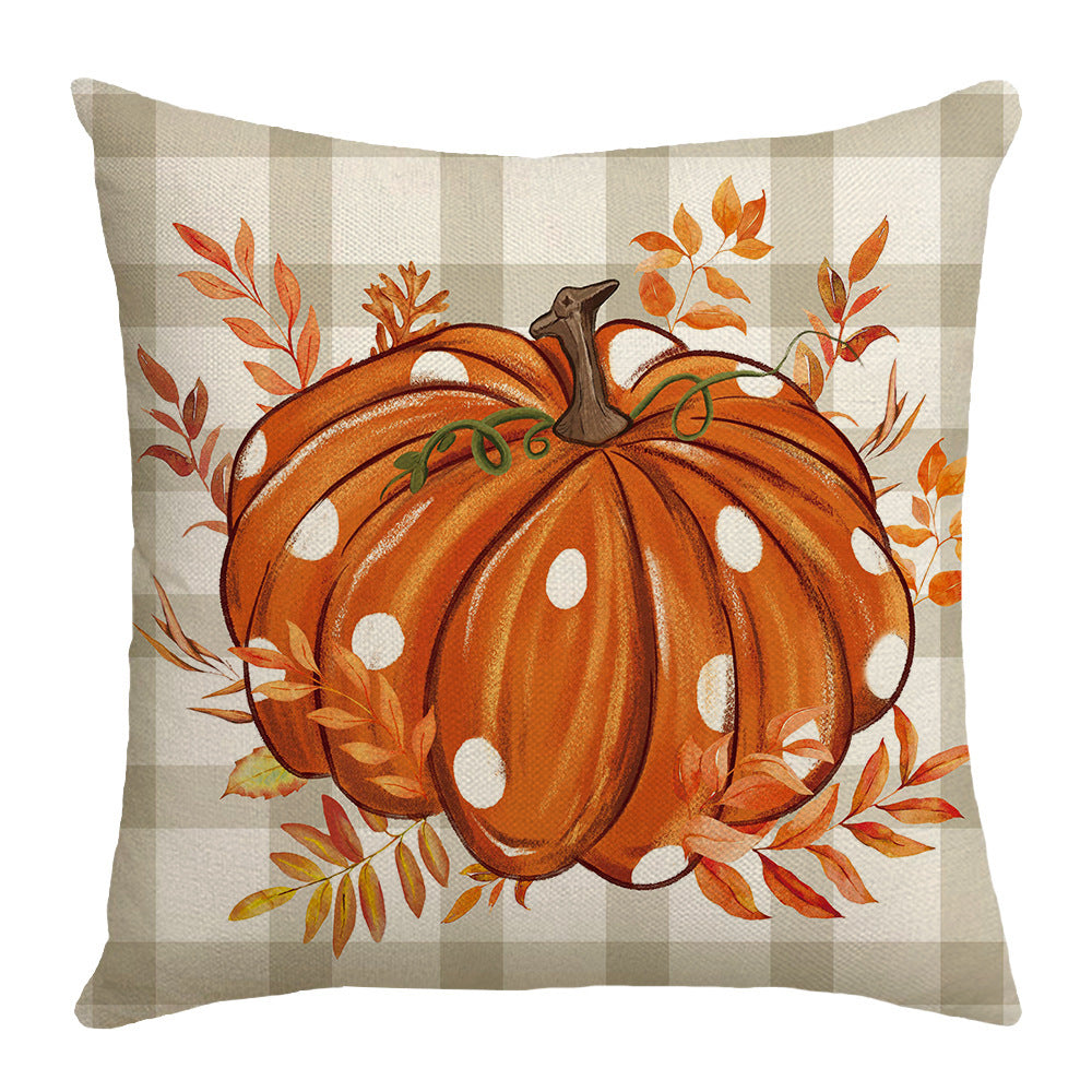Housse de Coussin Automnale – Citrouille & Feuilles d’Érable Peintes à la Main