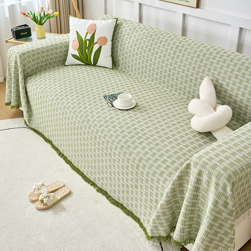 Jeté de Canapé Motif Uni Écru de couleur Vert