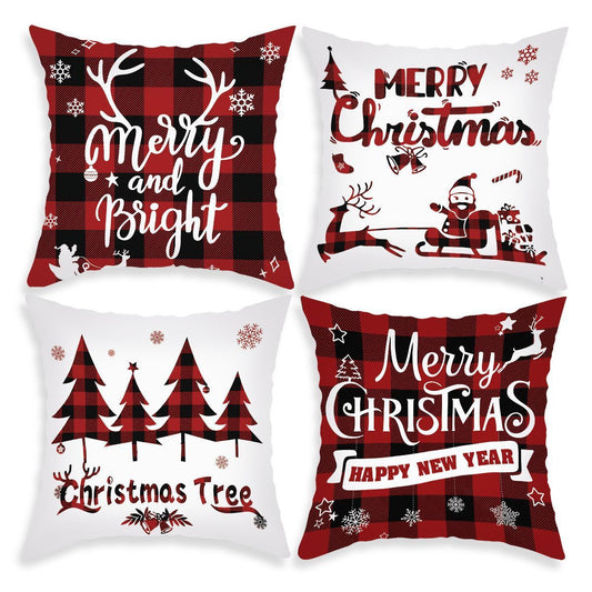 Housse de Coussin de Noël – Père Noël & Renne Festifs pour une Décoration Chaleureuse