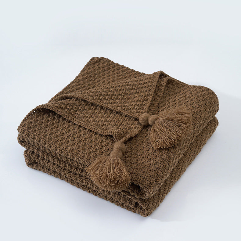 Couverture Nordique Tricotée à Glands – Élégance Cosy pour Canapé, Lit & Bureau